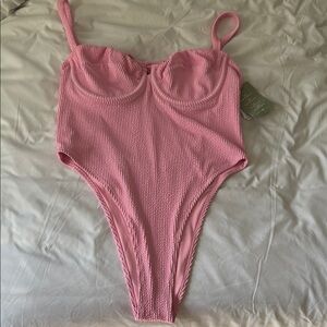 Pink Ribbed One-Piece Swimsuit